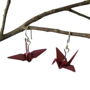 🆕🌸 Paper Crane Earrings in Merlot